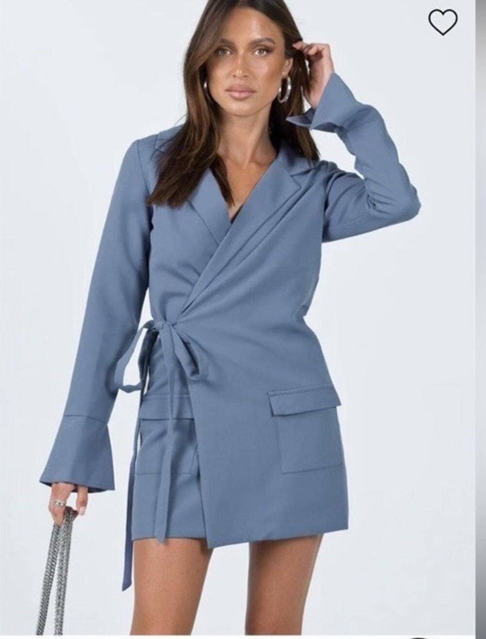 Princess Polly Kyah Wrap Blazer Mini Dress Soft Blue Flare Cuff Careercore SZ 8
